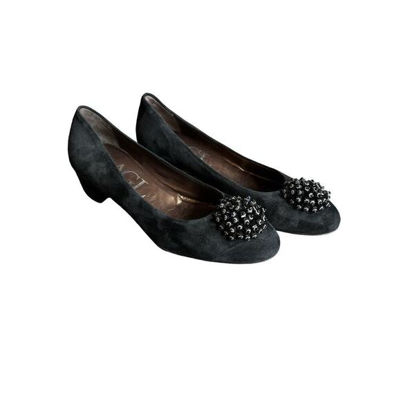 AGL Black Suede Beaded Formal Block Round Toe Pump Heel 41/9.5 - Picture 1 of 8